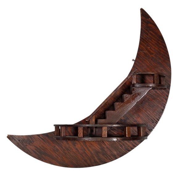 Unbranded Other - Vintage MCM Hand Made Crescent Moon Stair Step Wood Wall Shelf Celestial Decor